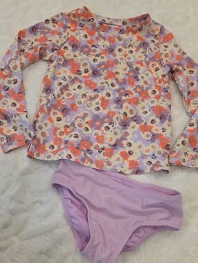 GAP Girls' Lavender Floral Long-Sleeve Rashguard Set - Coral & Lilac